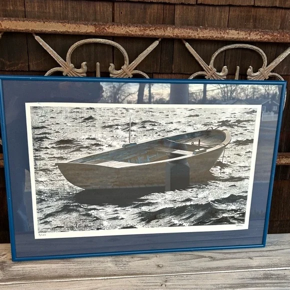 Framed Blue Boat Art Print by Greek Artist Ilkin Deniz. Number 2 of 150. - Picture 6 of 8